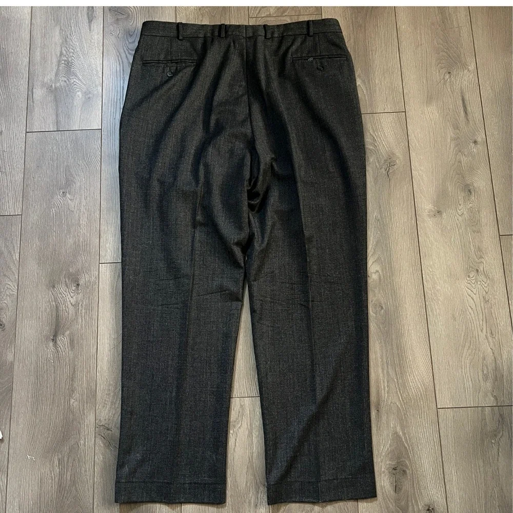 LL Bean Mens Wool Cashmere Pleated Dress Pants Charcoal Gray Waist 42 RN71341